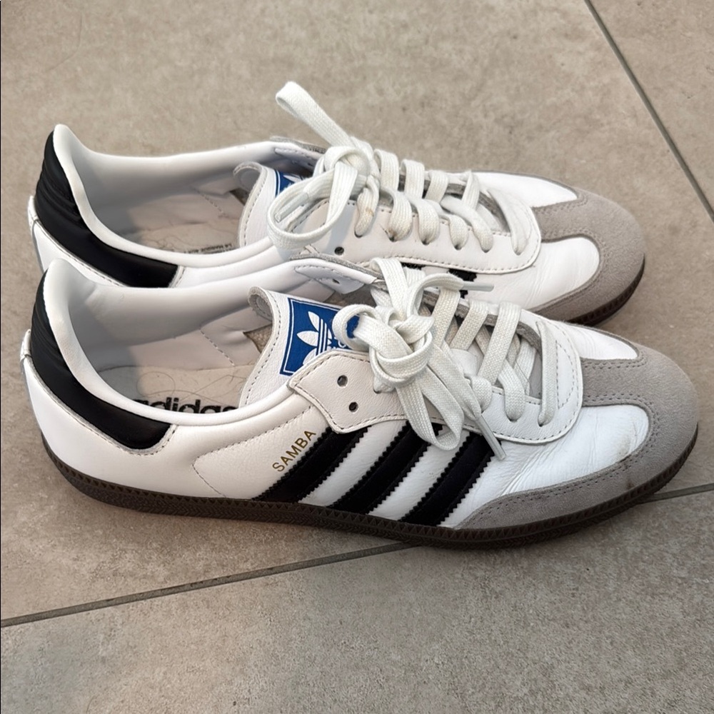 adidas Samba Men’s White/Black Sneakers with Gray Suede Toe
